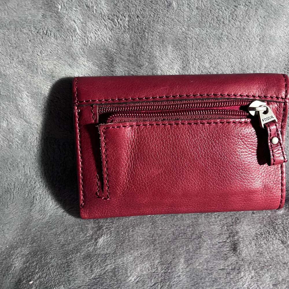 Fossil Mercer Pop Stitch Wallet Raspberry Leather - Picture 2 of 3
